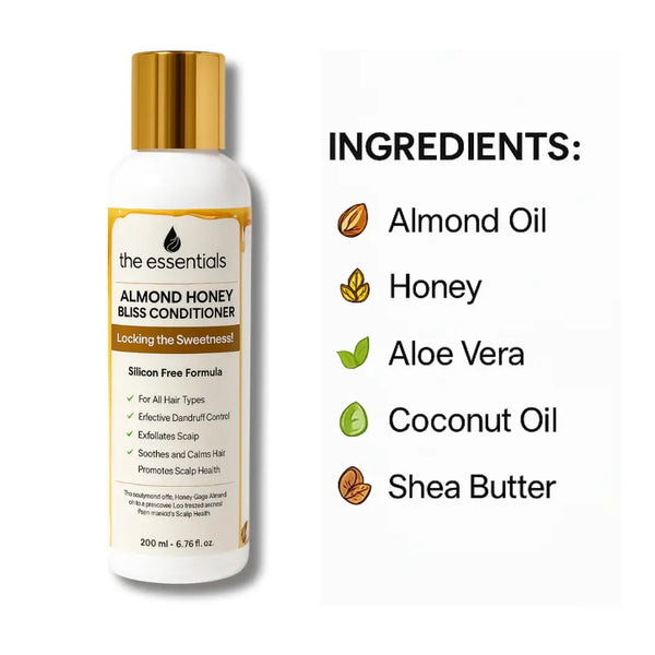 Ingredients of Almond Honey Bliss Conditioner – Almond Oil, Honey, Aloe Vera, Coconut Oil, Shea Butter