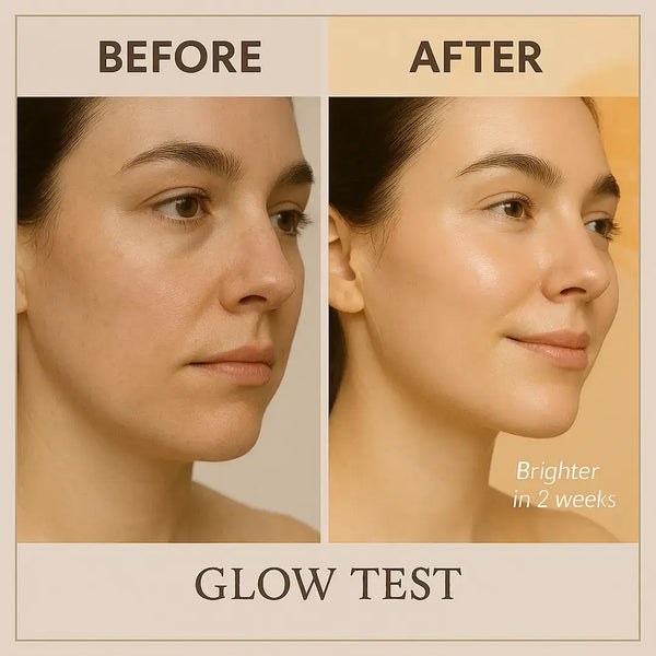 Before and after results using Glowpure Face Wash showing skin brightness in 2 weeks