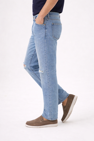 Light Blue Distressed Slim Fit Pants