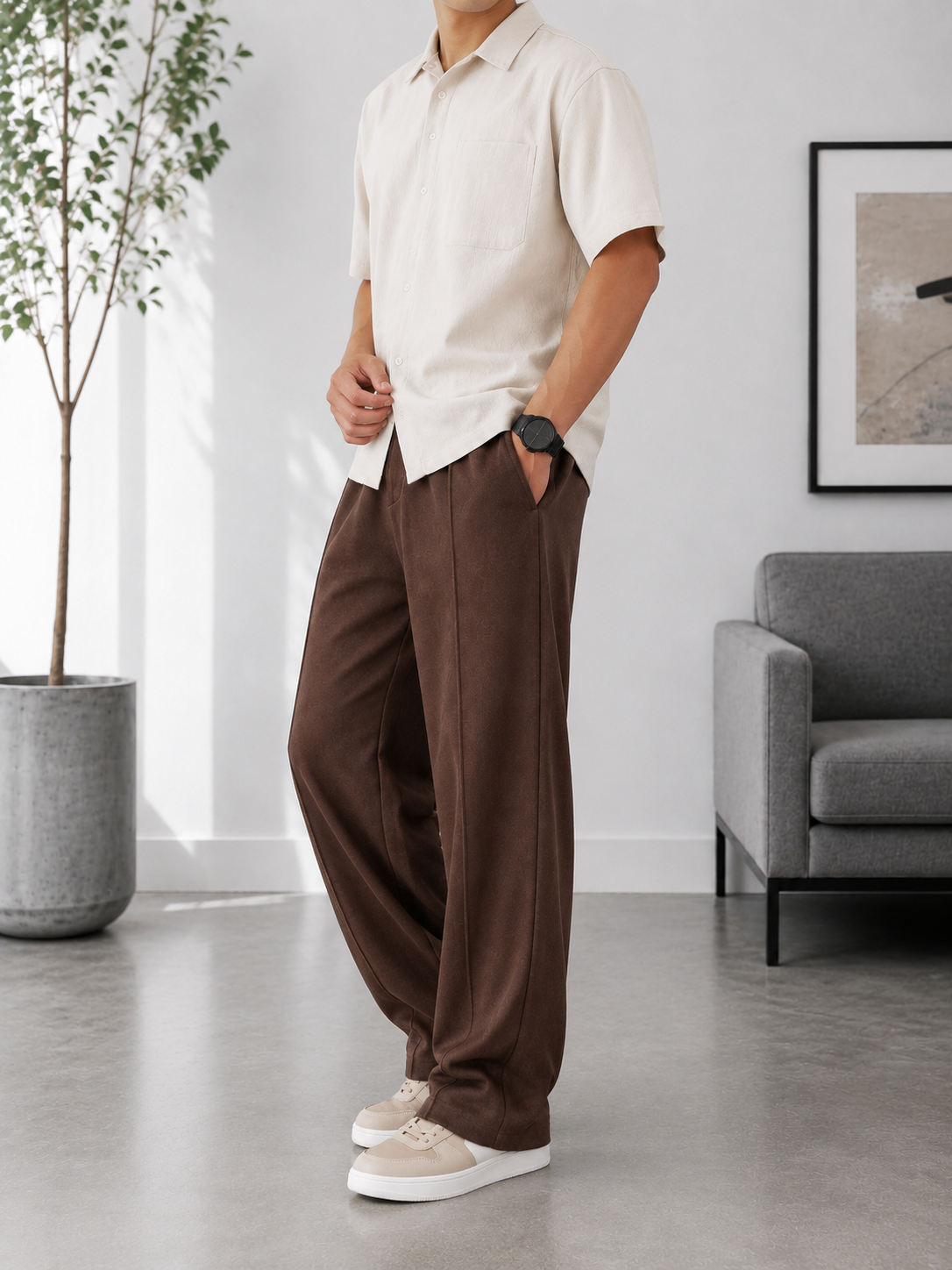 Classic Brown Relaxed-Fit Trouser
