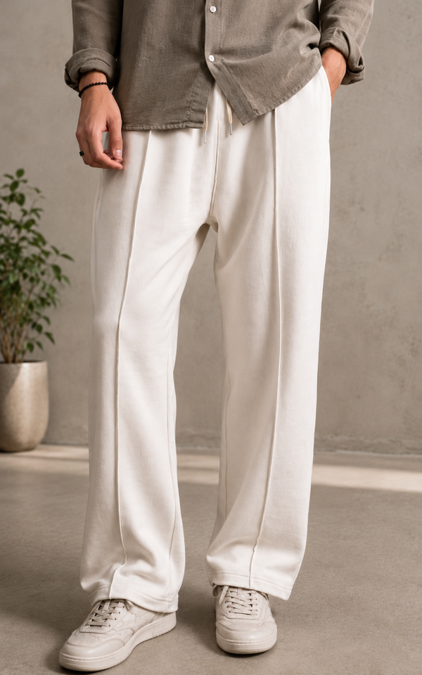 Relaxed Fit Platted Trouser - Cream Beige