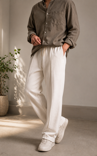 Relaxed Fit Platted Trouser - Cream Beige
