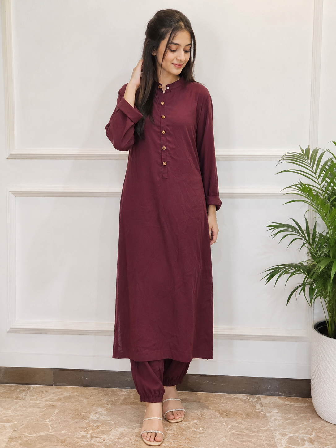 Plum Cotton Kurta Co-ord Set