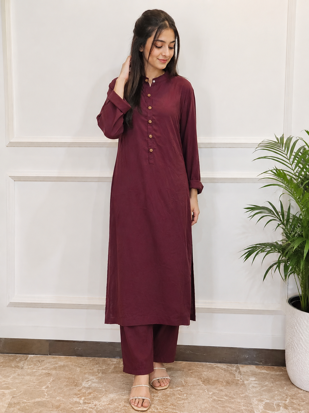 Plum Cotton Kurta Co-ord Set