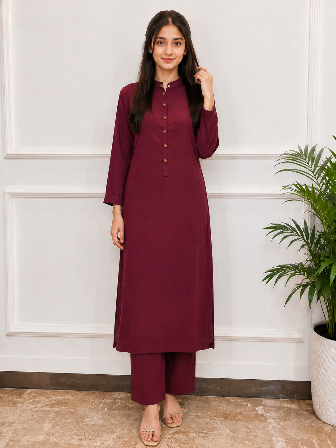 Plum Cotton Kurta Co-ord Set