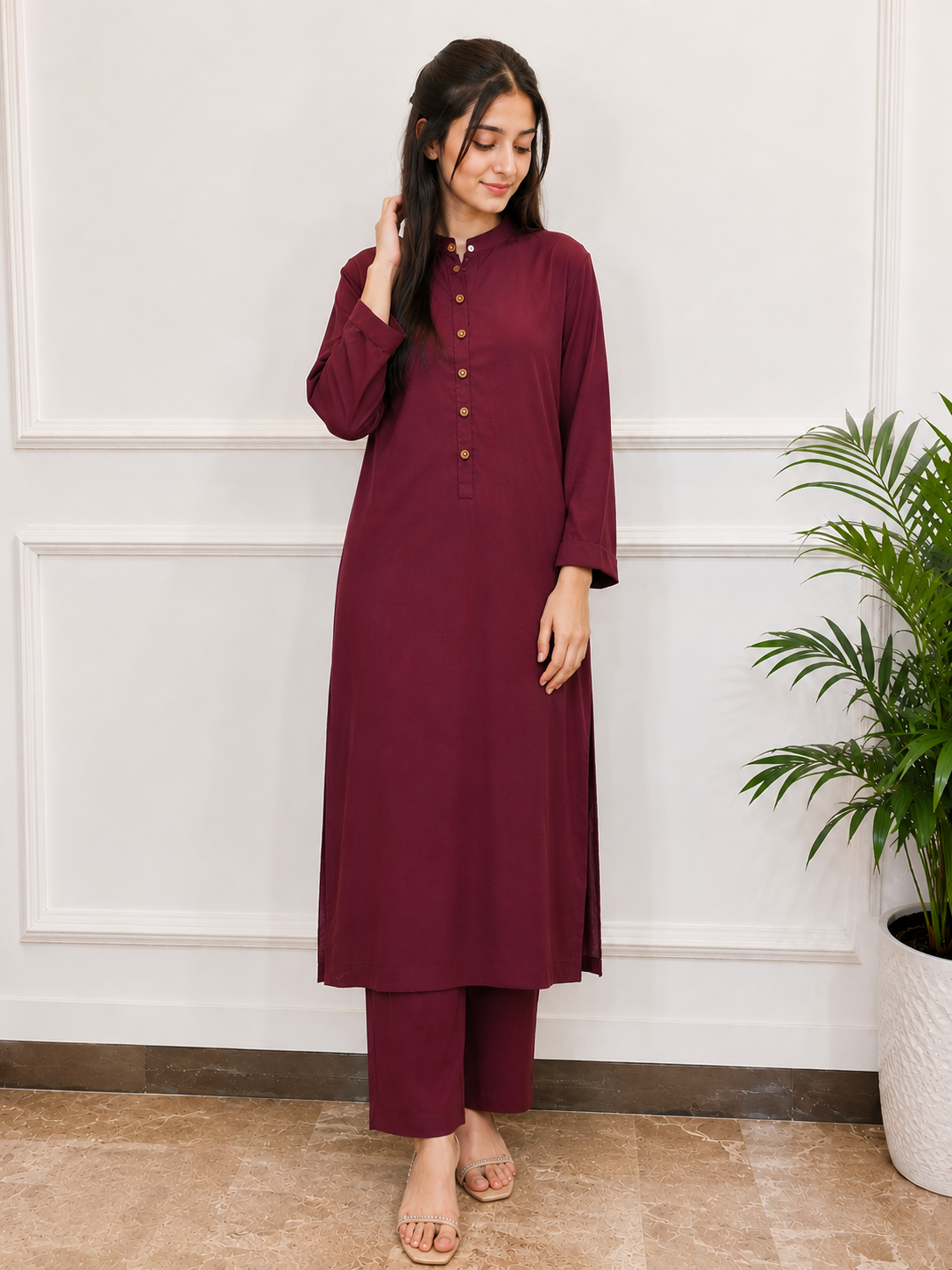 Plum Cotton Kurta Co-ord Set