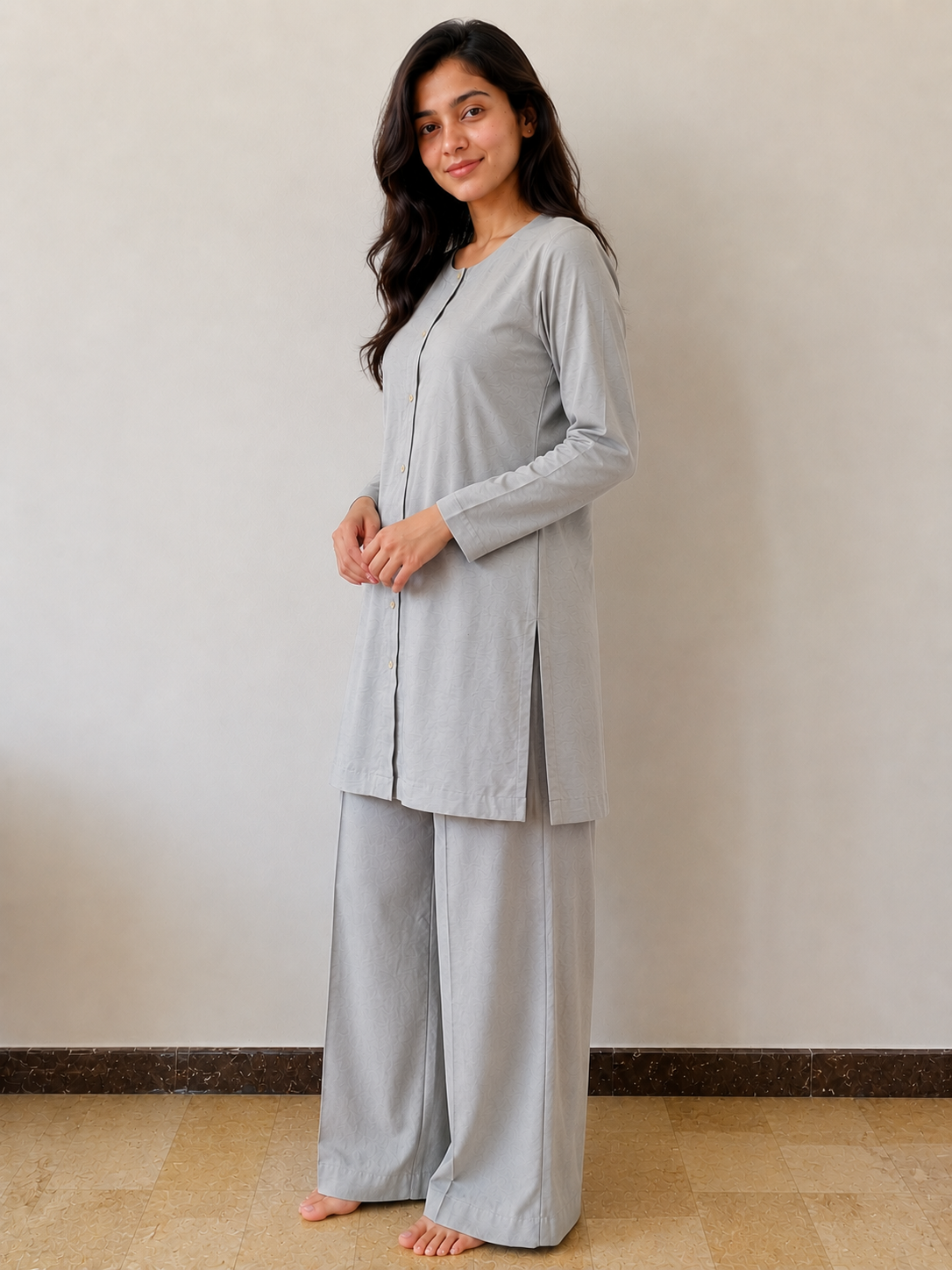 Grey Linen Tunic Co ord Set