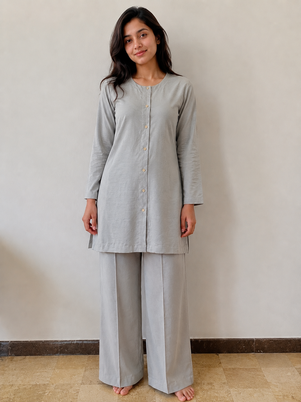Grey Linen Tunic Co ord Set