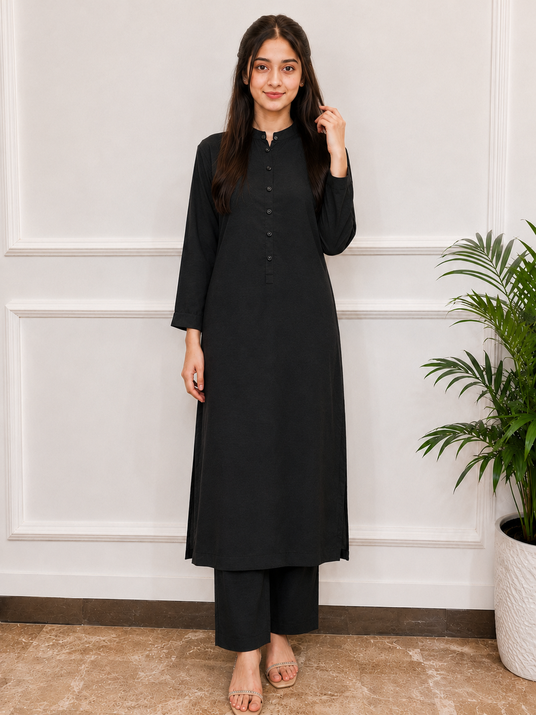 Black Cotton Kurta Co ord Set