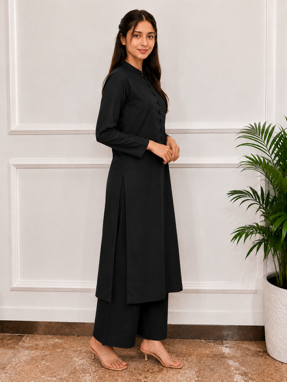 Black Cotton Kurta Co ord Set