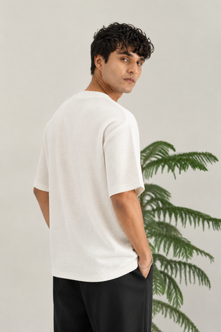 White Textured V-Neck T-Shirt