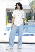 Serene Blue Flow Wide-Leg Trousers - Light Blue