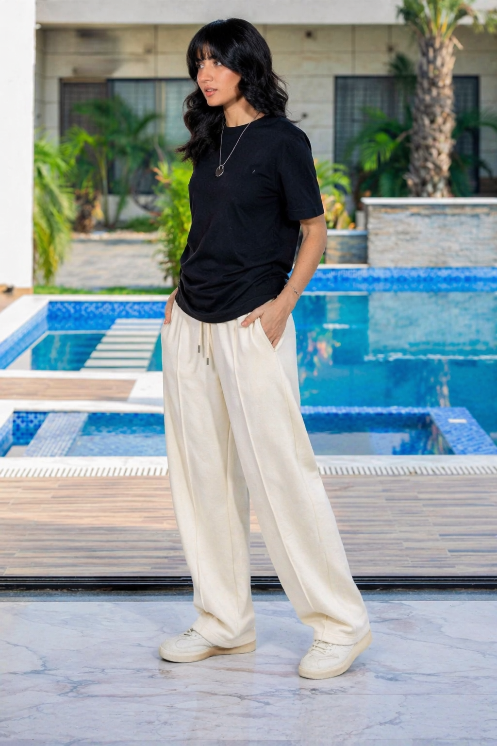 Vanilla Cloud Wide-Leg Cotton Trousers - Off-White