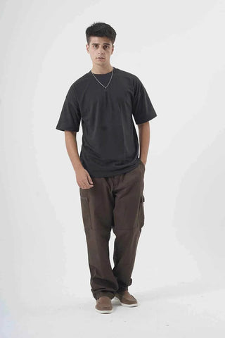 Essential Black Crewneck Tee for Men with Drop Shoulder Design - Ecowears.pk
