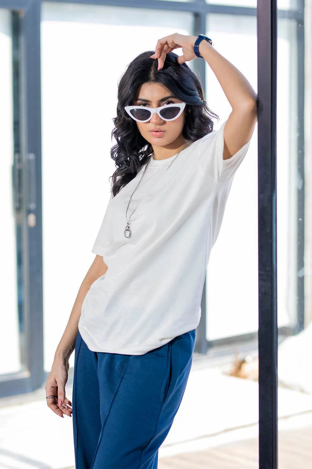 Essential White Crew Neck T-Shirt – Women's Everyday Cotton Tee - Ecowears.pk