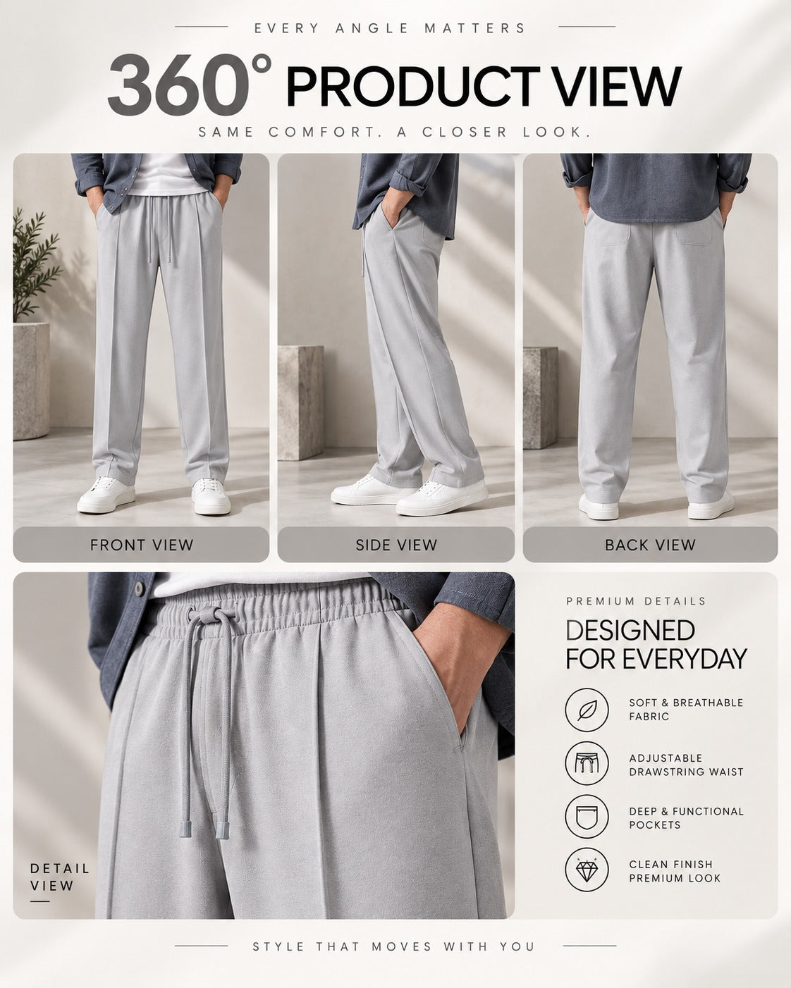 Relax Fit Trousers - Light Grey
