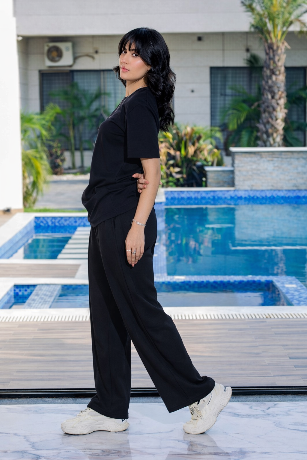 Shadow Luxe Wide-Leg Trousers - Black