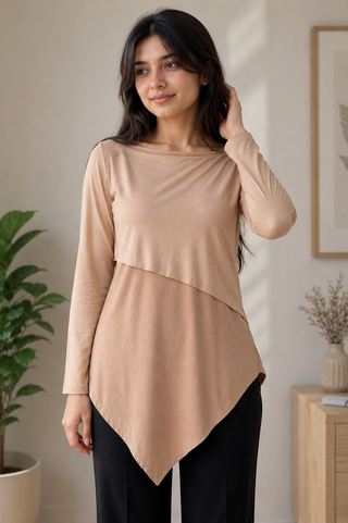 Beige asymmetric tunic women co-ord set alternate view