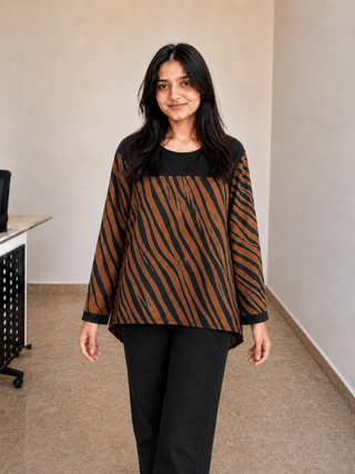 Mocha stripe relaxed women co-ord set front view